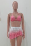 Pink Bra and Panty Set with Gradient Mini Skirt 3PCS Set