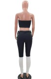 Contrast Lace Up Strapless Crop Top & Pants Two Piece Matching Set