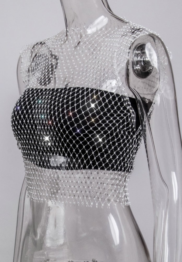 Sexy Fishnet Rhinestone Party Crop Top US$ 3.09 - www.lover-pretty.com