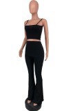 Black Cami Crop Top and Flare Pants Two Piece Outfits