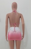 Pink Bra and Panty Set with Gradient Mini Skirt 3PCS Set