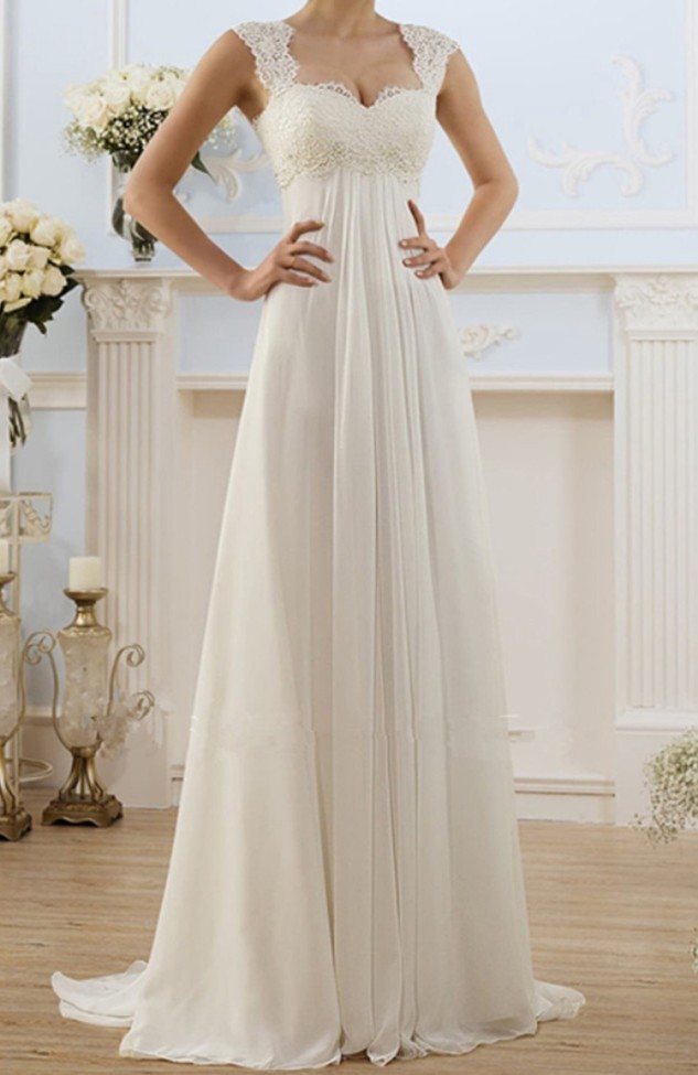 White Lace Bodice High Waist Evening Dress