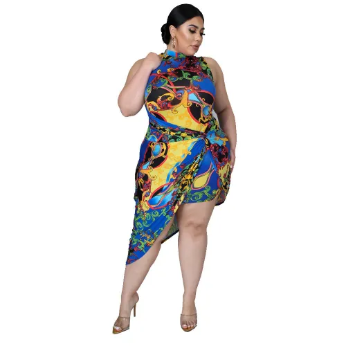 Plus Size Irregular Print Sexy Dress