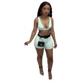 Sports Bra Top and Shorts Two Piece Set without Belt