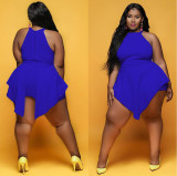 Plus Size Blue Zipper Back Sexy Sleeveless Rompers