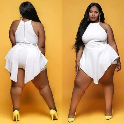 Plus Size Yellow Zipper Back Sexy Sleeveless Rompers