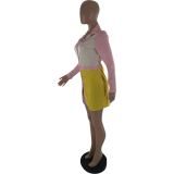 Colorblock Pink Collor Button Blouse Dress