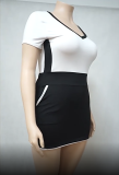 Plus Size White and Black V Neck Bodycon Dress