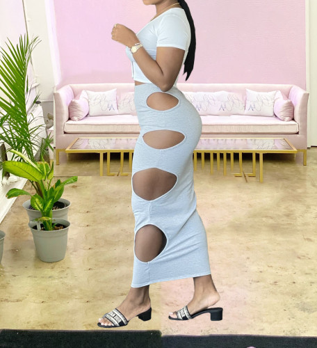 Gray Sexy Hollow-Out Bodycon Long Skirt