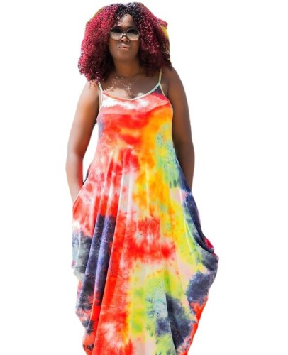 Plus Size Tie Dye Loose Cami Maxi Dress