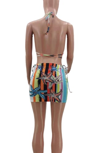 Print Bra Top and Mini Skirt Two Piece Set