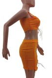Orange Lace Up Sexy Crop Tank Top and Mini Skirt Set