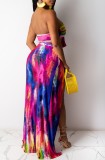 Tie Dye Bandeau Top and Slit Pants Matching Two Piece Set