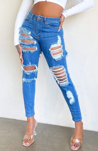 Fashion Blue Ripped Jeans
