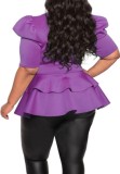 Plus Size Purple Short Sleeve Peplum Top