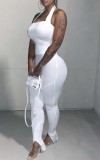 White Slit Bottom Halter Sexy Tight Jumpsuit