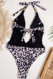 Leopard Print Halter One Piece Swimwear