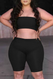 Plus Size Black Sexy Bandeau Top and Biker Shorts Two Piec Outfits