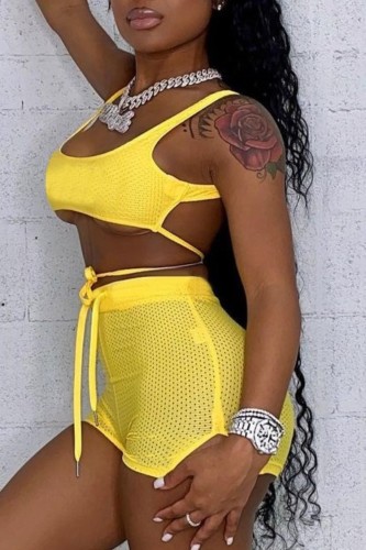 Yellow Bra Top and Shorts Sexy Two Piece Outfits