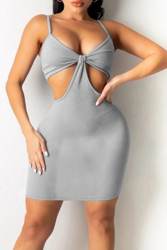 Sexy Hollow-Out Cami Mini Dress in Gray