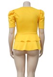 Plus Size Yellow Short Sleeve Peplum Top