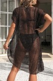 Black Hollow Out Short Sleeve Beach Dress CoverUp
