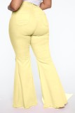 Yellow High Waist Ripped Holes Bell Bottom Jeans