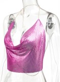 Hot Pink Sequin Halter Party Crop Top