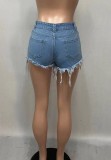 Light Blue Tassels Sexy Denim Shorts