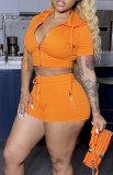 Orange Cropped Hoodie and Shorts Sports 2PCS Set