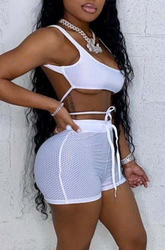 White Bra Top and Shorts Sexy Two Piece Outfits