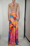 Colorful Print Plunge Swimsuit with Wrap Cover Up 2PCS Set