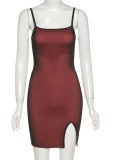 Red Side Slit Sexy Cami Mini Club Dress