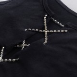 Black Chain Lace Up Crop Tank Top