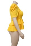 Plus Size Yellow Short Sleeve Peplum Top