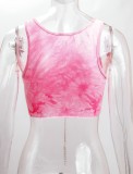 Tie Dye Pink Chain Lace Up Crop Tank Top