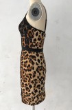 Lace Splicing Leopard Sexy Cami Mini Dress