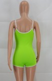 Green Sports Cami Bodycon Rompers with Contrast Piping