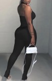 Black Slit Bottom Halter Sexy Tight Jumpsuit