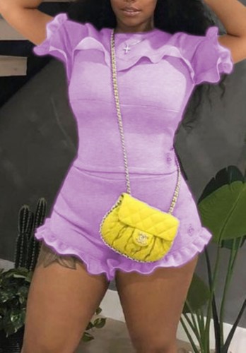 Fitted Purple Ruffle Top and Shorts Two Piece Set