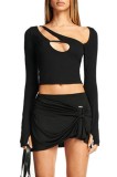 Black Cut Out Long Sleeve Sexy Crop Top