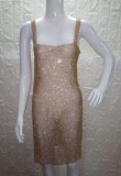 Golden Sequins Side Slit  Wide Strap Club Dress