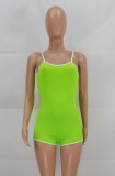 Green Sports Cami Bodycon Rompers with Contrast Piping