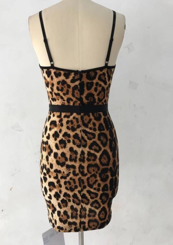 Lace Splicing Leopard Sexy Cami Mini Dress