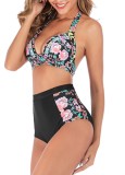 Floral High Waisted Two Piece Halter Ruched Swimwear