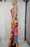 Colorful Print Plunge Swimsuit with Wrap Cover Up 2PCS Set