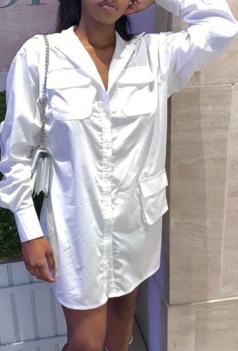 White Casual Full Sleeve Loose Long Blouse