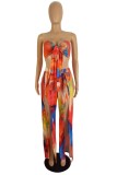 Tie Dye Bandeau Top and Slit Pants Matching Two Piece Set