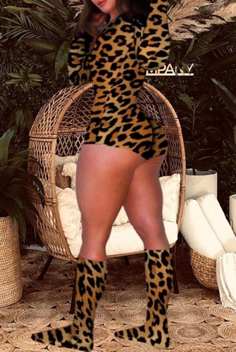 Leopard Print Long Sleeve Tight Rompers