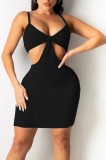 Sexy Hollow-Out Cami Mini Dress in Black
